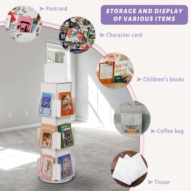 Natheeph Rotating Display Stand Greeting Card Display Wooden Display Rack with Two Card Sticker for Greeting Card Vendor Coffee Bag 3 Tier Tabletop Display Stand (White) - Image 5